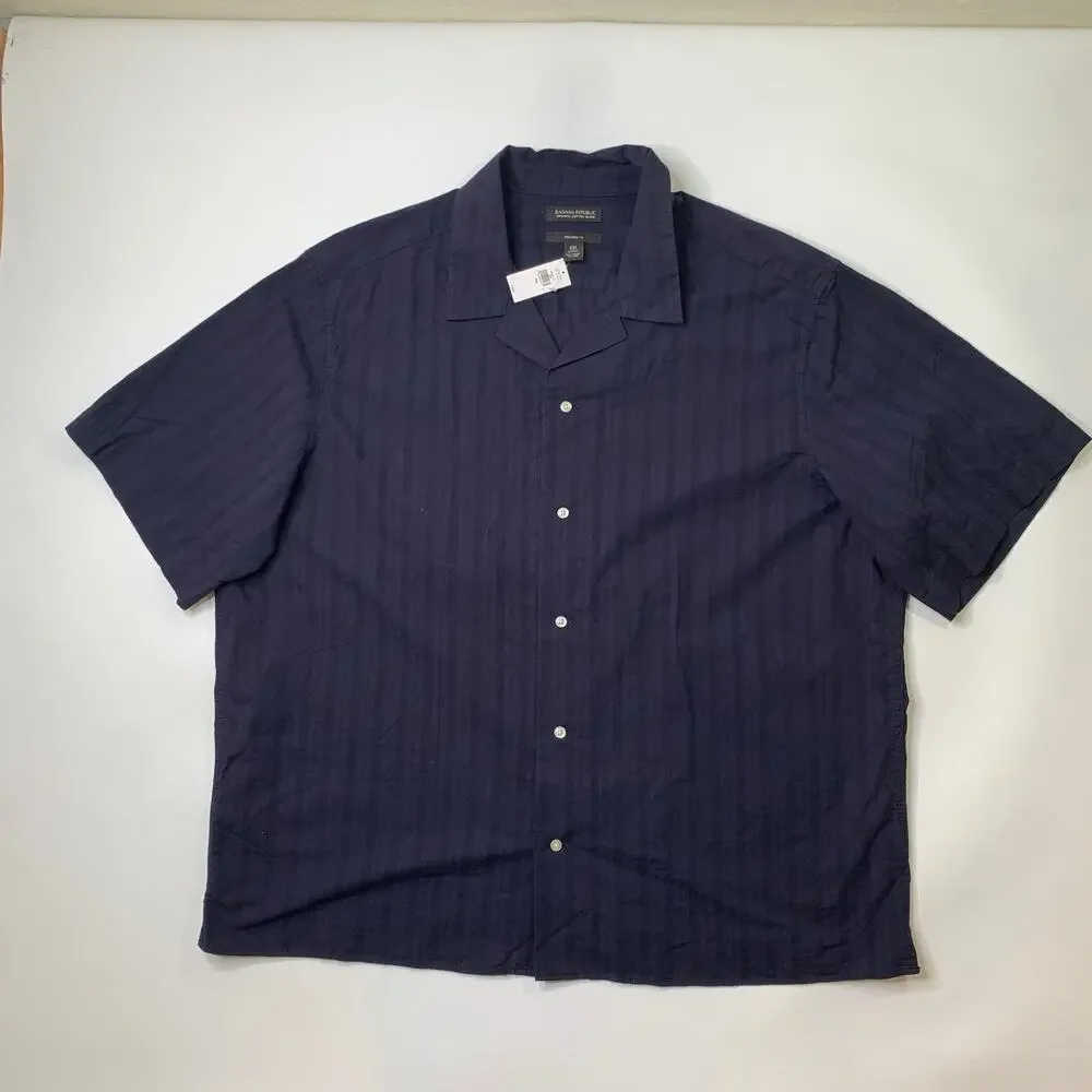 Banana Republic Shirt Mens XXL Relaxed Fit Navy Blue Organic Cotton Linen Blend